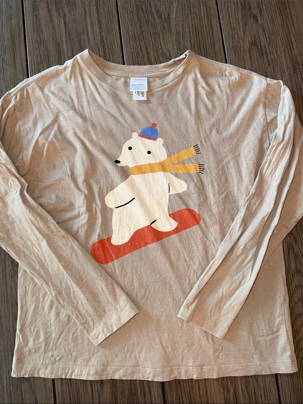 Hanna Andersson Tan Long-Sleeve Polar Bear Snowboard Tee